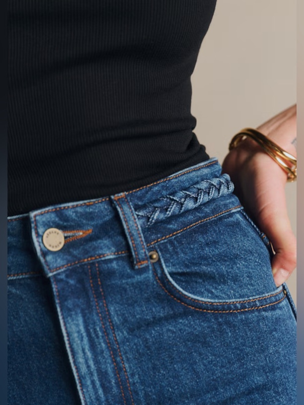 Sezane Le New 70’s High-Rise Wide Flare leg Women’s Jeans with Braided waist